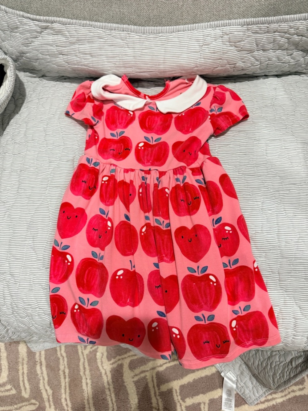 Little Sleepies Pink Dress with Red Apple Print and White Collar